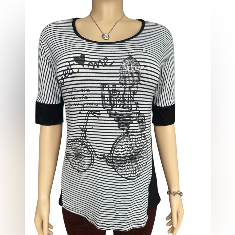 Susan Lawrence Monochrome Whimsical Graphic Dolman Top